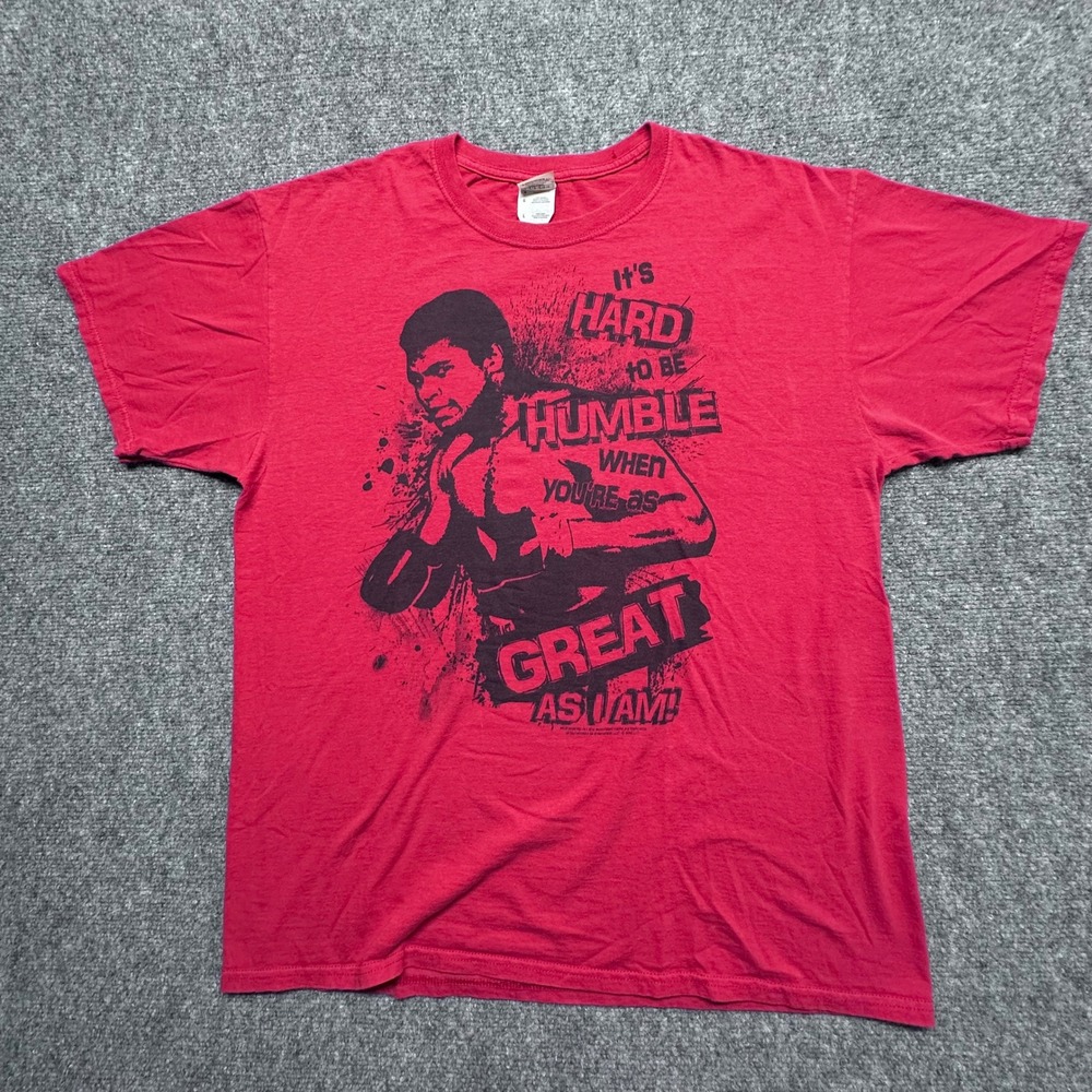 Muhammad Ali T-Shirt Men's L Red Graphic‎ Tee "It's Hard to Be Humble" Jerzees